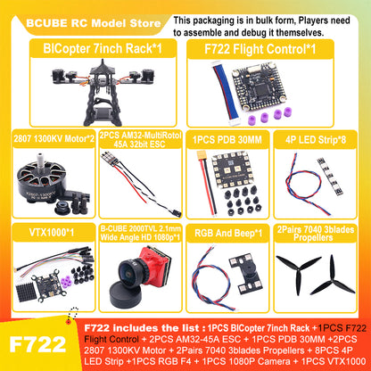 B-CUBE BICopter 7inch FPV Drone Frame Kit Carbon Fiber Racing Quadcopter Freestyle INAV Beatflight F405 F722 Ardupilot Flight Control