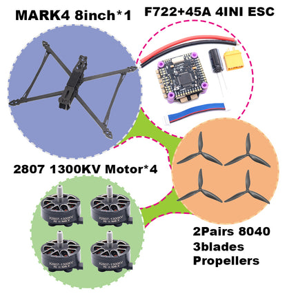 B-CUBE MARK4 V2 8/9/10inch F722 Flight Control 45/60A 4INI ESC rack drone FPV carbon fiber PV Racing Drone Quadcopter Freestyle