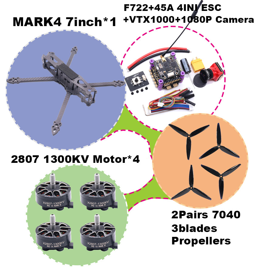 B-CUBE MARK4 V2 7inch F722 Flight Control 45/60A 4INI ESC rack drone FPV carbon fiber PV Racing Drone Quadcopter Freestyle