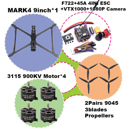 B-CUBE MARK4 V2 8/9/10inch F722 Flight Control 45/60A 4INI ESC rack drone FPV carbon fiber PV Racing Drone Quadcopter Freestyle