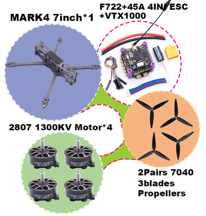 B-CUBE MARK4 V2 7inch F722 Flight Control 45/60A 4INI ESC rack drone FPV carbon fiber PV Racing Drone Quadcopter Freestyle