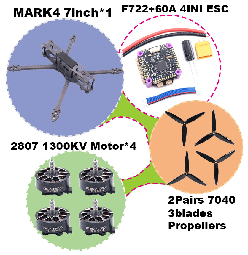 B-CUBE MARK4 V2 7inch F722 Flight Control 45/60A 4INI ESC rack drone FPV carbon fiber PV Racing Drone Quadcopter Freestyle