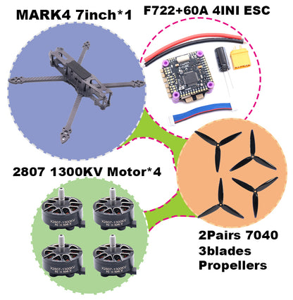 B-CUBE MARK4 V2 7inch F722 Flight Control 45/60A 4INI ESC rack drone FPV carbon fiber PV Racing Drone Quadcopter Freestyle