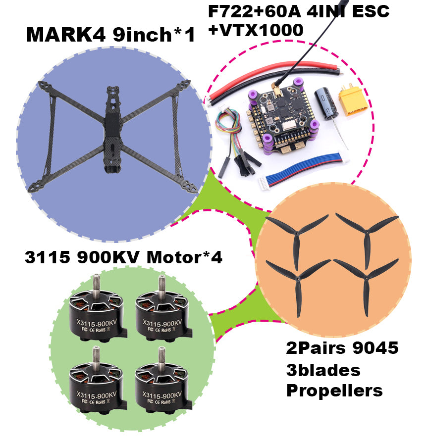 B-CUBE MARK4 V2 8/9/10inch F722 Flight Control 45/60A 4INI ESC rack drone FPV carbon fiber PV Racing Drone Quadcopter Freestyle