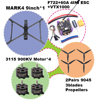B-CUBE MARK4 V2 8/9/10inch F722 Flight Control 45/60A 4INI ESC rack drone FPV carbon fiber PV Racing Drone Quadcopter Freestyle