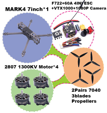 B-CUBE MARK4 V2 7inch F722 Flight Control 45/60A 4INI ESC rack drone FPV carbon fiber PV Racing Drone Quadcopter Freestyle