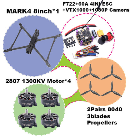 B-CUBE MARK4 V2 8/9/10inch F722 Flight Control 45/60A 4INI ESC rack drone FPV carbon fiber PV Racing Drone Quadcopter Freestyle
