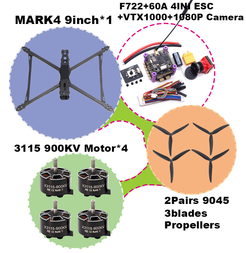 B-CUBE MARK4 V2 8/9/10inch F722 Flight Control 45/60A 4INI ESC rack drone FPV carbon fiber PV Racing Drone Quadcopter Freestyle