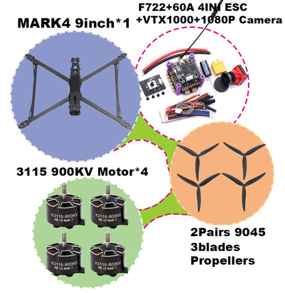 B-CUBE MARK4 V2 8/9/10inch F722 Flight Control 45/60A 4INI ESC rack drone FPV carbon fiber PV Racing Drone Quadcopter Freestyle