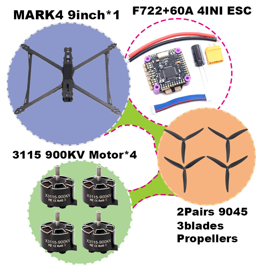 B-CUBE MARK4 V2 8/9/10inch F722 Flight Control 45/60A 4INI ESC rack drone FPV carbon fiber PV Racing Drone Quadcopter Freestyle