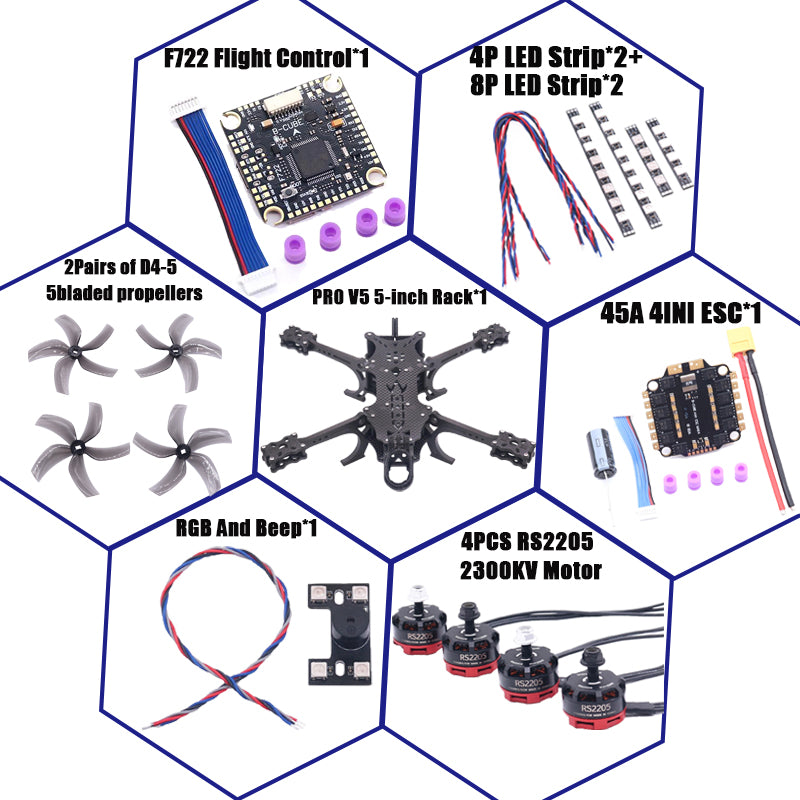 B-CUBE PRO V5 5inch FPV Drone Frame Kit Carbon Fiber Racing Quadcopter Freestyle INAV Beatflight F722 Ardupilot Flight Control