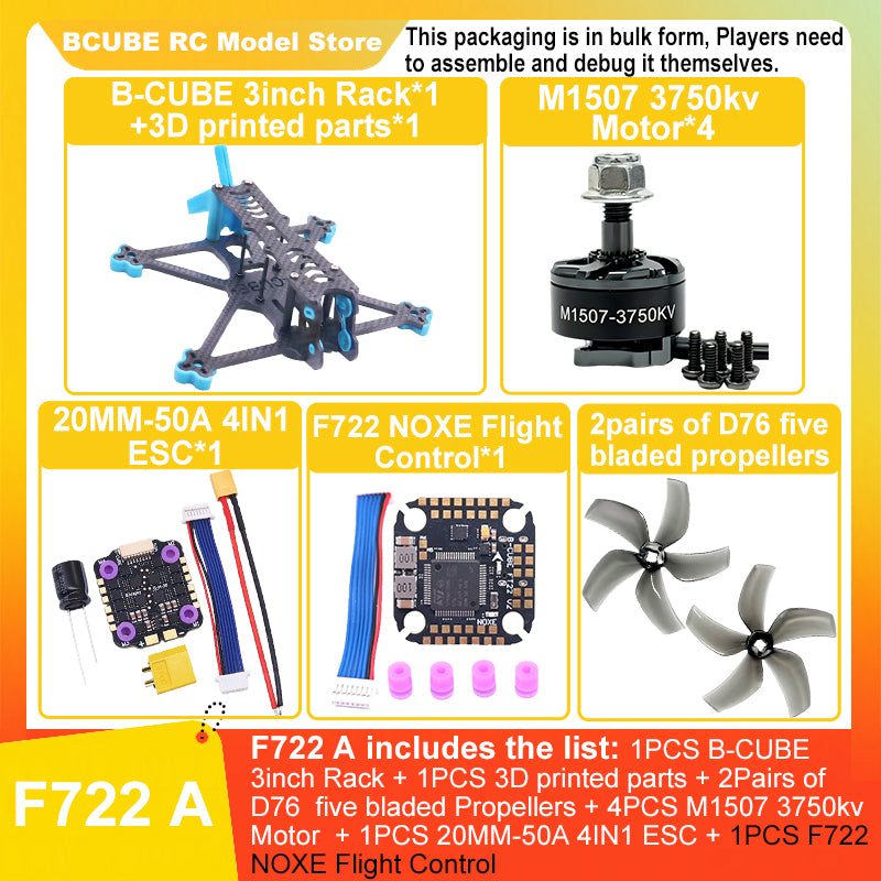 B-CUBE 3inch FPV Drone Frame Kit Carbon Fiber Racing Drone Quadcopter INAV Beatflight F722 F745 Ardupilot Flight Control