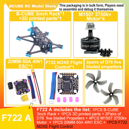 B-CUBE 3inch FPV Drone Frame Kit Carbon Fiber Racing Drone Quadcopter INAV Beatflight F722 F745 Ardupilot Flight Control