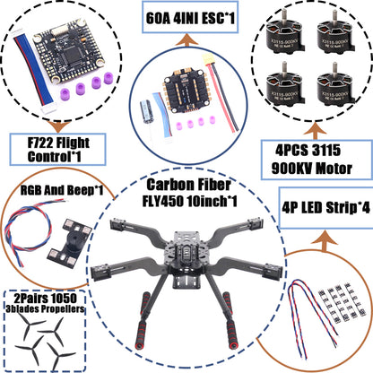 B-CUBE Open Source New Smart Drone FLY450 450MM F722 Quadrotor Rack RC Multicopter Multi-Rotor With Landing Gear Betaflight
