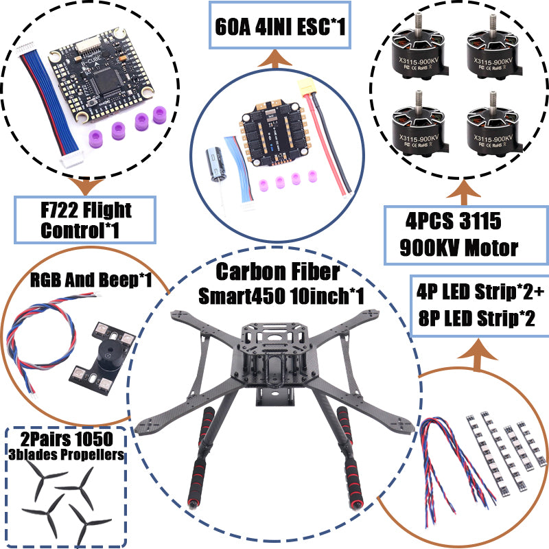 B-CUBE Smart380 450 9/10inch FPV Drone Frame Kit Carbon Fiber Racing Quadcopter Freestyle INAV Beatflight F722 Flight Control
