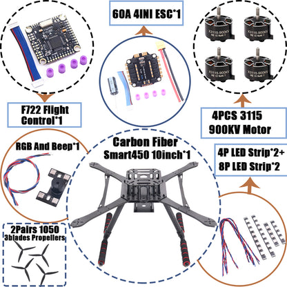 B-CUBE Smart380 450 9/10inch FPV Drone Frame Kit Carbon Fiber Racing Quadcopter Freestyle INAV Beatflight F722 Flight Control