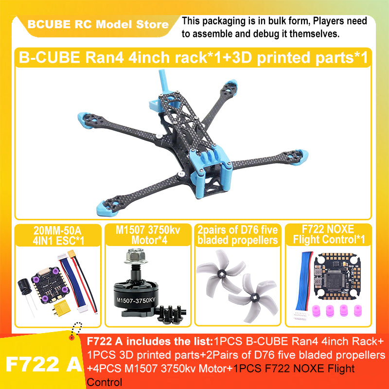 B-CUBE Ran4 4inch FPV Drone Frame Kit Carbon Fiber Racing Drone Quadcopter INAV Beatflight F722 F745 Ardupilot Flight Control