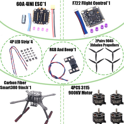 B-CUBE Smart380 450 9/10inch FPV Drone Frame Kit Carbon Fiber Racing Quadcopter Freestyle INAV Beatflight F722 Flight Control