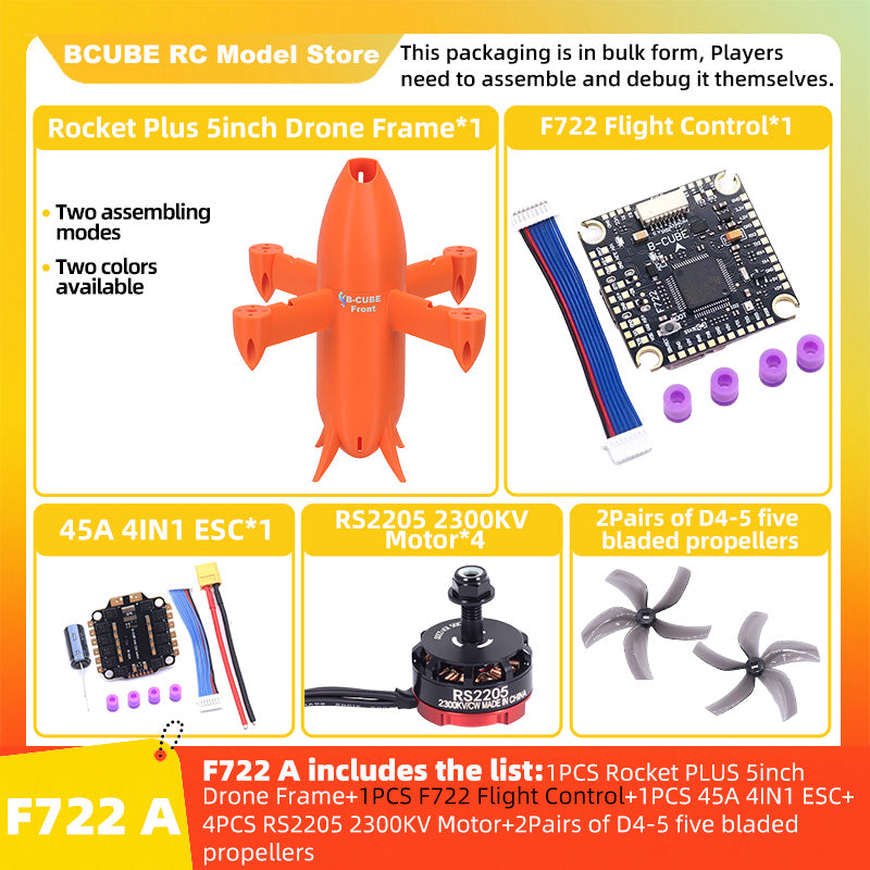 B-CUBE Rocket PLUS 5inch FPV Drone Frame Kit Carbon Fiber Racing Quadcopter Freestyle INAV Beatflight F722 Ardupilot Flight Control