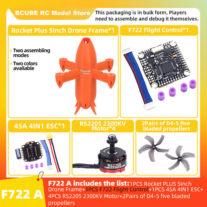 B-CUBE Rocket PLUS 5inch FPV Drone Frame Kit Carbon Fiber Racing Quadcopter Freestyle INAV Beatflight F722 Ardupilot Flight Control