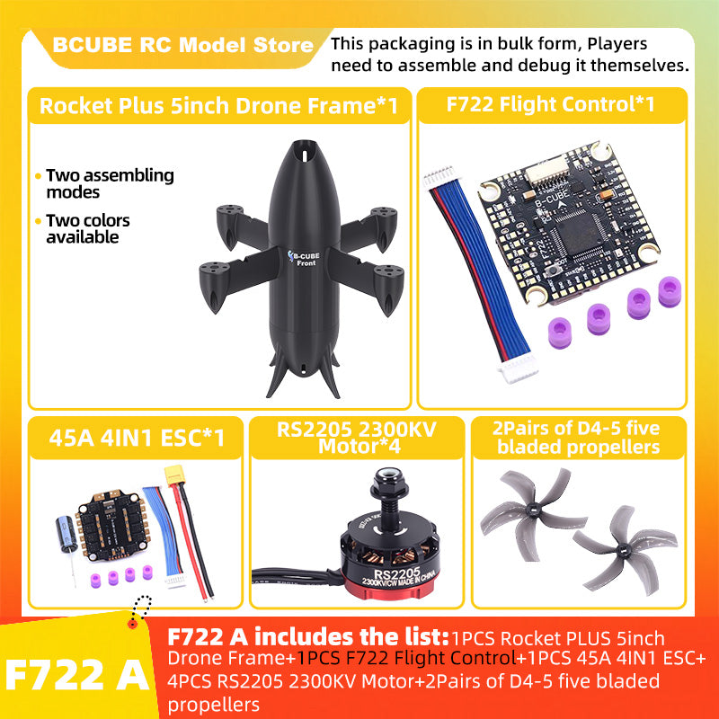 B-CUBE Rocket PLUS 5inch FPV Drone Frame Kit Carbon Fiber Racing Quadcopter Freestyle INAV Beatflight F722 Ardupilot Flight Control
