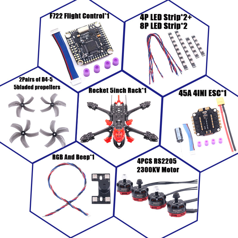 B-CUBE Rocket 5inch FPV Drone Frame Kit Carbon Fiber Racing Quadcopter Freestyle INAV Beatflight F722 Ardupilot Flight Control