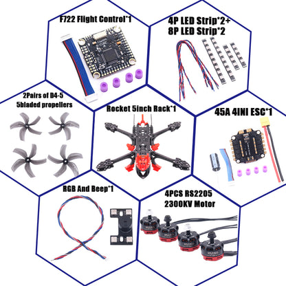 B-CUBE Rocket 5inch FPV Drone Frame Kit Carbon Fiber Racing Quadcopter Freestyle INAV Beatflight F722 Ardupilot Flight Control