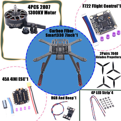 B-CUBE Smart330 350 7/8inch FPV Drone Frame Kit Carbon Fiber Racing Quadcopter Freestyle INAV Beatflight F722 Flight Control