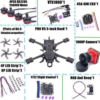B-CUBE PRO V5 5inch FPV Drone Frame Kit Carbon Fiber Racing Quadcopter Freestyle INAV Beatflight F722 Ardupilot Flight Control