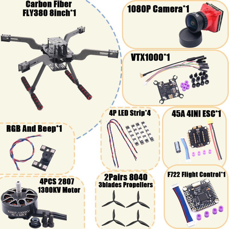 B-CUBE Open Source New Smart Drone FLY350 380MM F722 Quadrotor Rack RC Multicopter Multi-Rotor With Landing Gear Betaflight