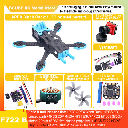 B-CUBE APEX 3inch FPV Drone Frame Kit Carbon Fiber Racing Drone Quadcopter INAV Beatflight F722 F745 Ardupilot Flight Control