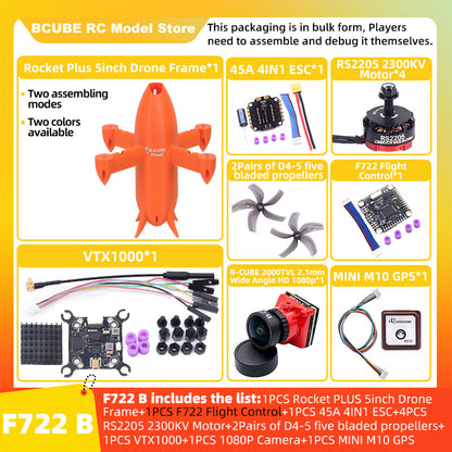 B-CUBE Rocket PLUS 5inch FPV Drone Frame Kit Carbon Fiber Racing Quadcopter Freestyle INAV Beatflight F722 Ardupilot Flight Control