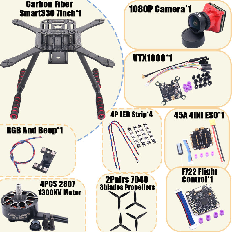 B-CUBE Smart330 350 7/8inch FPV Drone Frame Kit Carbon Fiber Racing Quadcopter Freestyle INAV Beatflight F722 Flight Control
