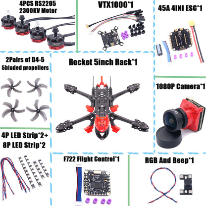 B-CUBE Rocket 5inch FPV Drone Frame Kit Carbon Fiber Racing Quadcopter Freestyle INAV Beatflight F722 Ardupilot Flight Control