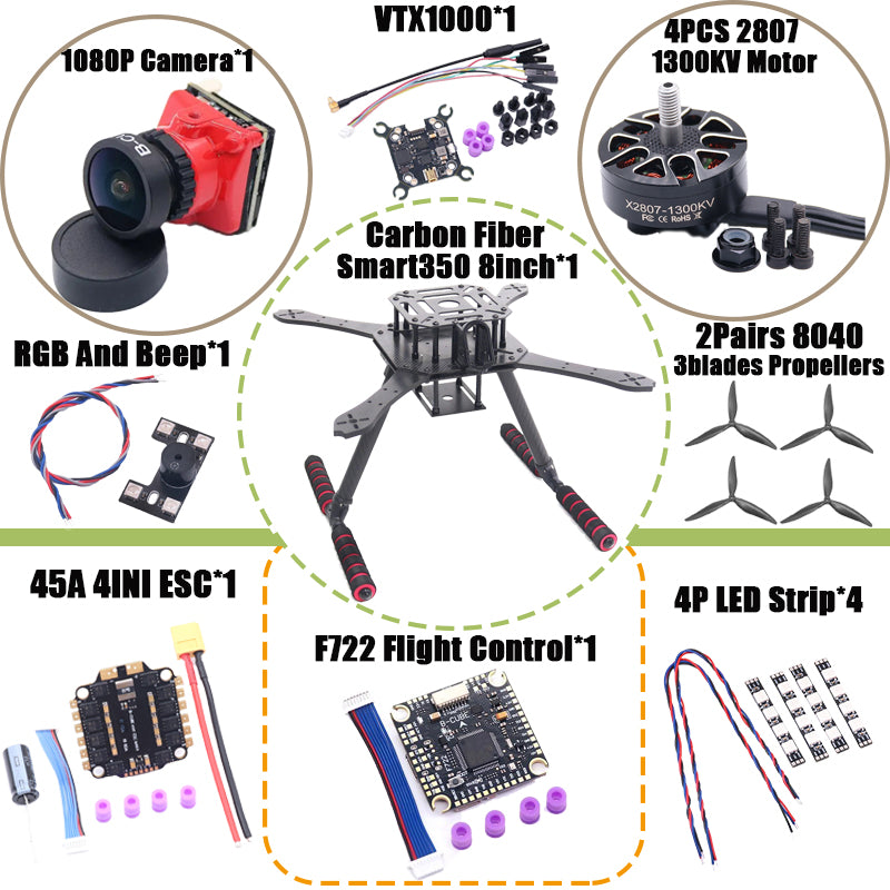 B-CUBE Smart330 350 7/8inch FPV Drone Frame Kit Carbon Fiber Racing Quadcopter Freestyle INAV Beatflight F722 Flight Control