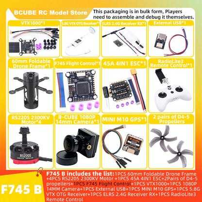 B-CUBE 60mm Foldable FPV Drone Frame Kit Carbon Fiber Racing Quadcopter Freestyle INAV Beatflight F4V3S PULS F745 H743
