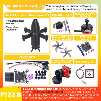 B-CUBE Rocket PLUS 5inch FPV Drone Frame Kit Carbon Fiber Racing Quadcopter Freestyle INAV Beatflight F722 Ardupilot Flight Control