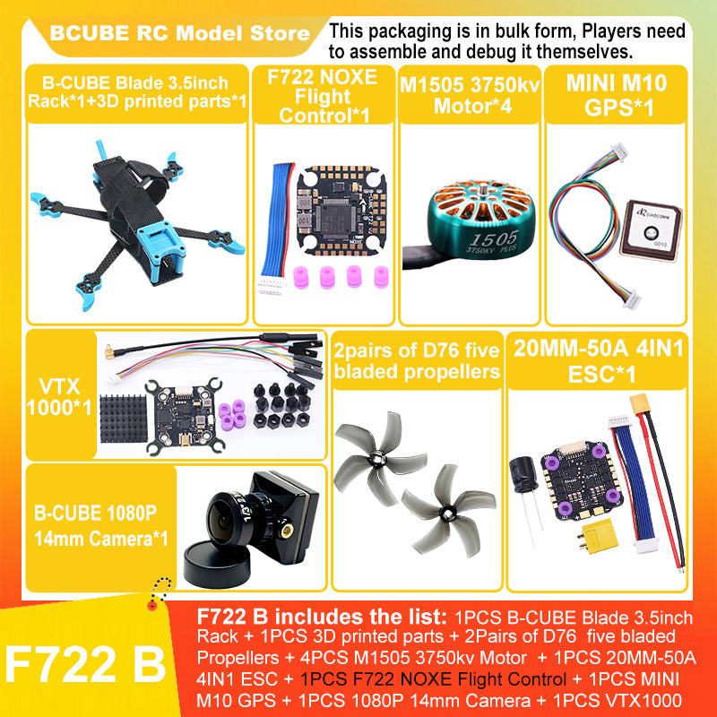 B-CUBE Blade 3.5inch FPV Drone Frame Kit Carbon Fiber Racing Drone Quadcopter INAV Beatflight F722 Ardupilot Flight Control