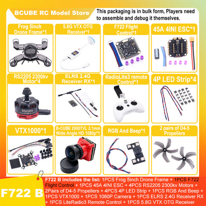 B-CUBE Frog 5inch FPV Drone Frame Kit Carbon Fiber Racing Drone Quadcopter Freestyle INAV Beatflight F722 M10 GPS Flight Control