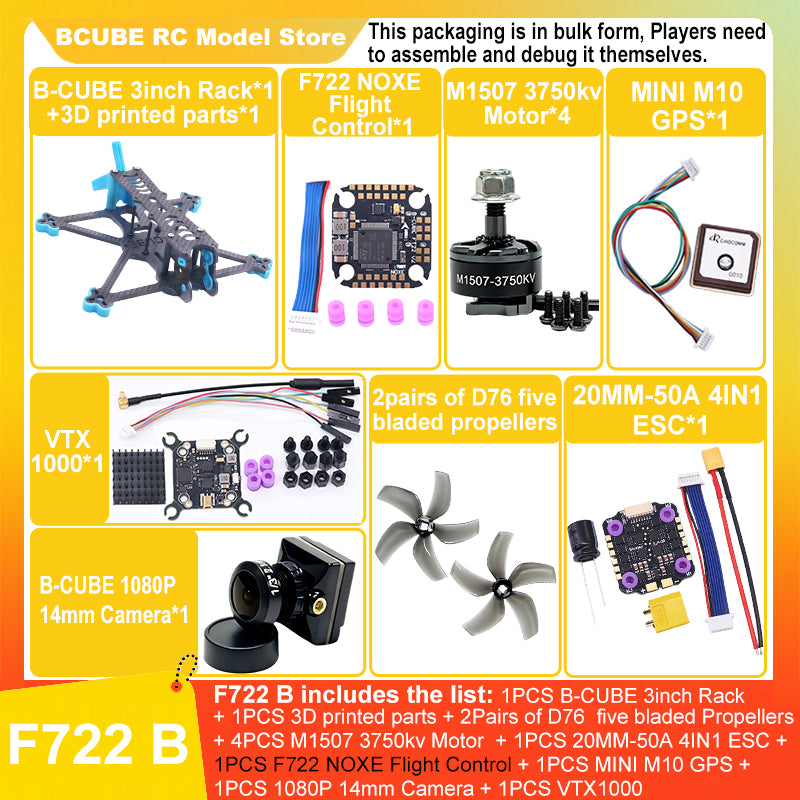 B-CUBE 3inch FPV Drone Frame Kit Carbon Fiber Racing Drone Quadcopter INAV Beatflight F722 F745 Ardupilot Flight Control