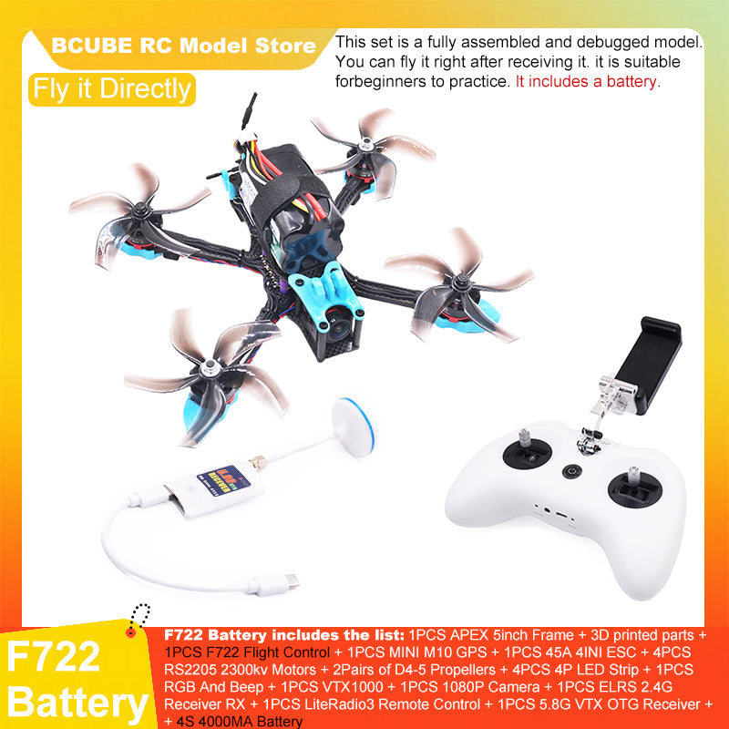 B-CUBE APEX 5inch FPV Drone Frame Kit Carbon Fiber Racing Drone Quadcopter Freestyle INAV Beatflight F722 M10 GPS Flight Control