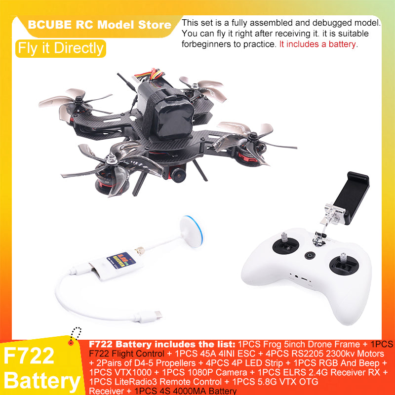 B-CUBE Frog 5inch FPV Drone Frame Kit Carbon Fiber Racing Drone Quadcopter Freestyle INAV Beatflight F722 M10 GPS Flight Control
