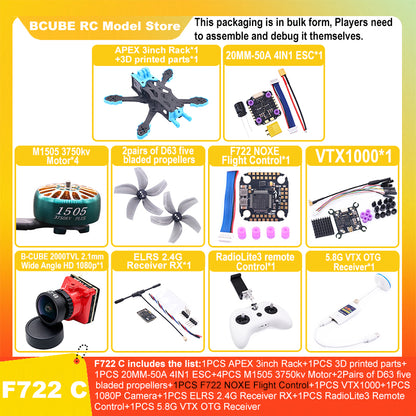 B-CUBE APEX 3inch FPV Drone Frame Kit Carbon Fiber Racing Drone Quadcopter INAV Beatflight F722 F745 Ardupilot Flight Control