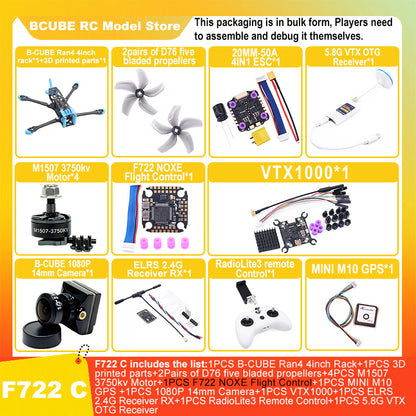 B-CUBE Ran4 4inch FPV Drone Frame Kit Carbon Fiber Racing Drone Quadcopter INAV Beatflight F722 F745 Ardupilot Flight Control