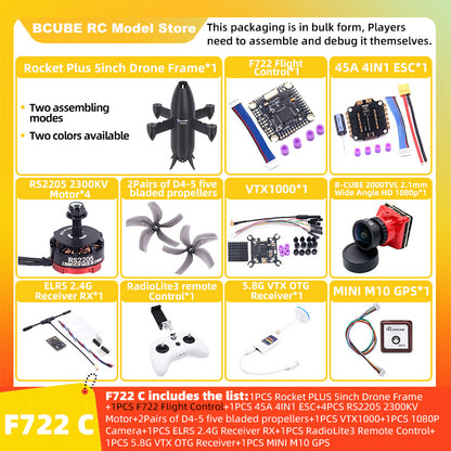 B-CUBE Rocket PLUS 5inch FPV Drone Frame Kit Carbon Fiber Racing Quadcopter Freestyle INAV Beatflight F722 Ardupilot Flight Control