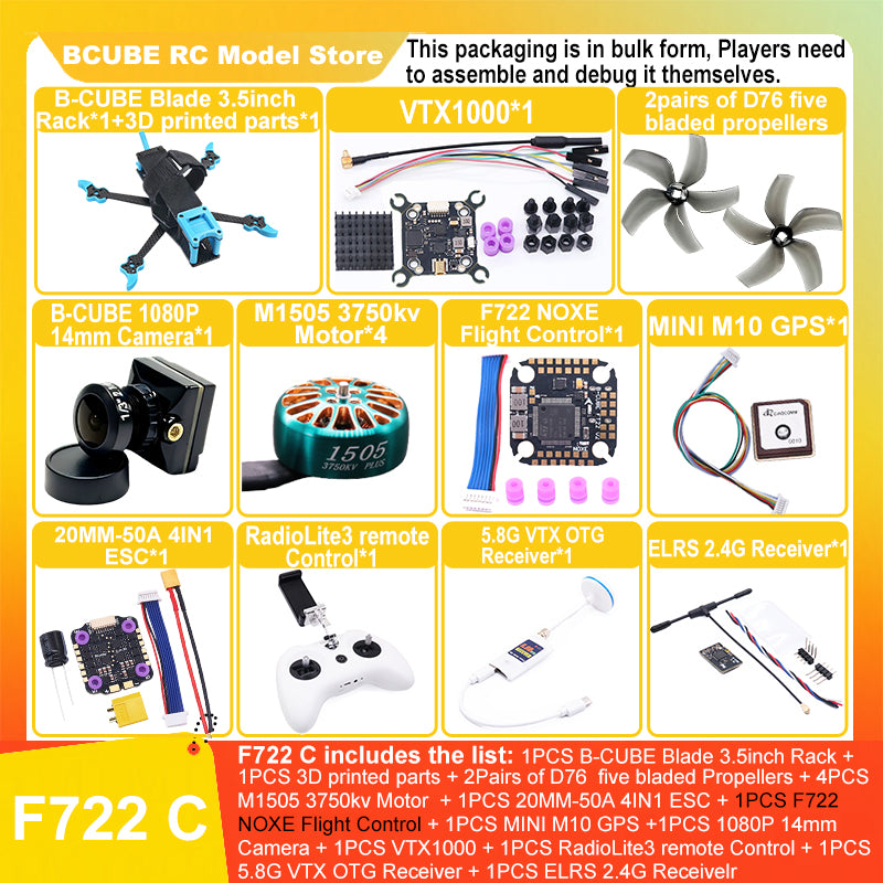 B-CUBE Blade 3.5inch FPV Drone Frame Kit Carbon Fiber Racing Drone Quadcopter INAV Beatflight F722 Ardupilot Flight Control