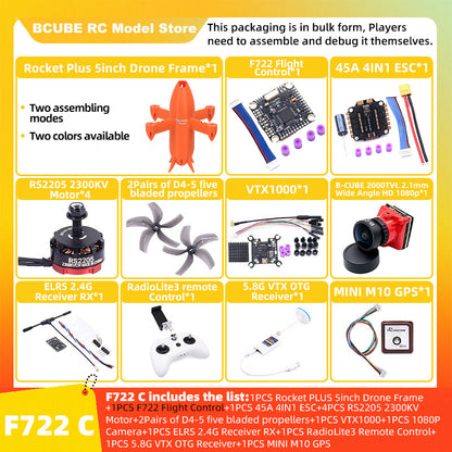 B-CUBE Rocket PLUS 5inch FPV Drone Frame Kit Carbon Fiber Racing Quadcopter Freestyle INAV Beatflight F722 Ardupilot Flight Control