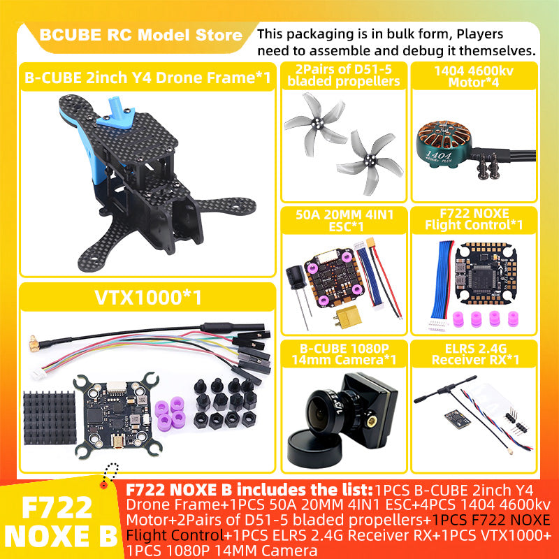 B-CUBE 2inch Y4 FPV Drone Frame Kit Carbon Fiber Racing Drone Quadcopter INAV Beatflight F722 NOXE Ardupilot Flight Control