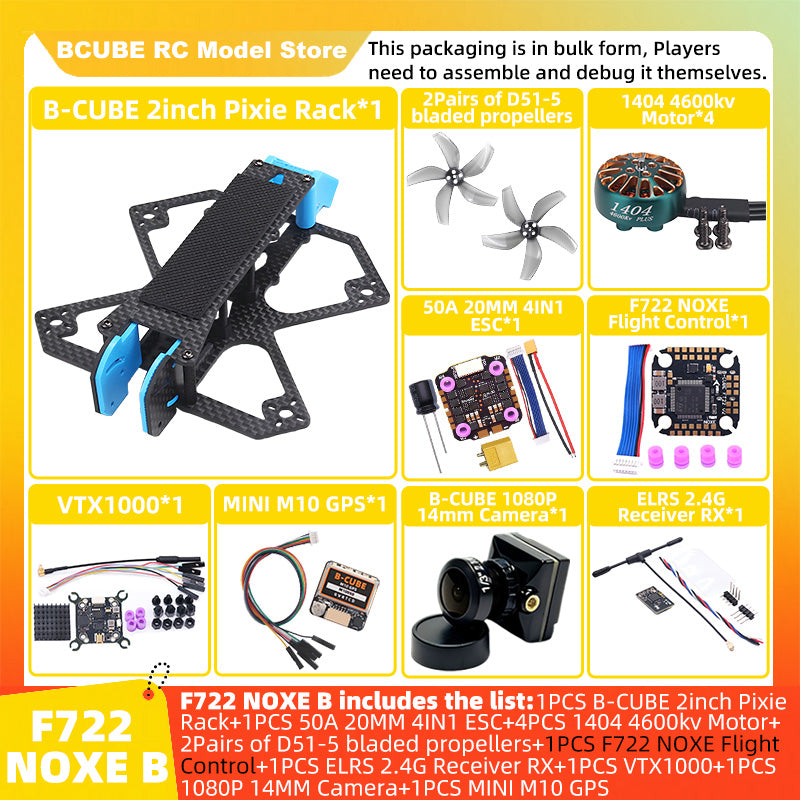 B-CUBE 2inch Pixie FPV Drone Frame Kit Carbon Fiber Racing Drone Quadcopter INAV Beatflight F722 NOXE Ardupilot Flight Control