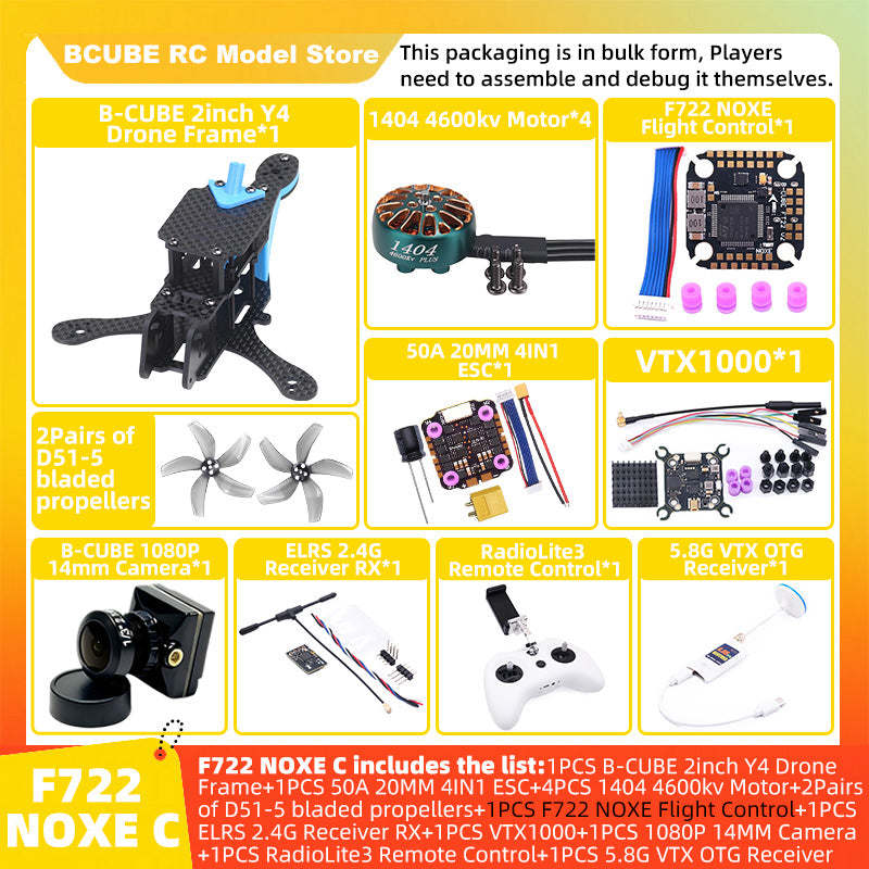 B-CUBE 2inch Y4 FPV Drone Frame Kit Carbon Fiber Racing Drone Quadcopter INAV Beatflight F722 NOXE Ardupilot Flight Control